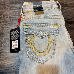 NWT True Religion Ricky Super T Flap Jeans Size 31 Light Wash Distressed $299
